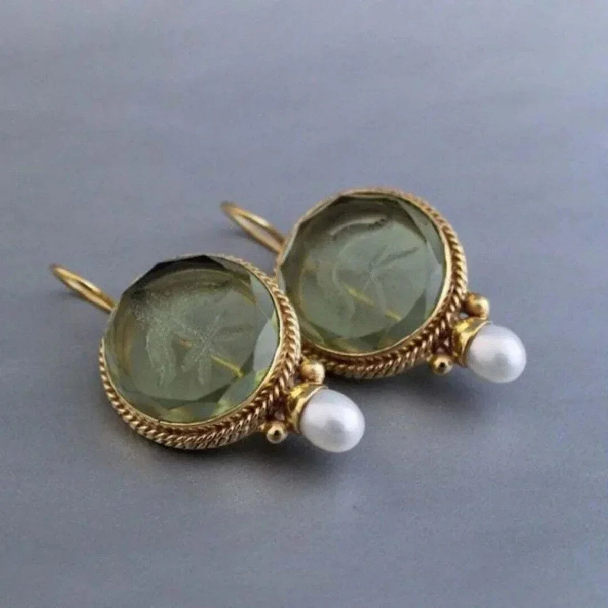Ancient Jade Stone Pearl Earrings