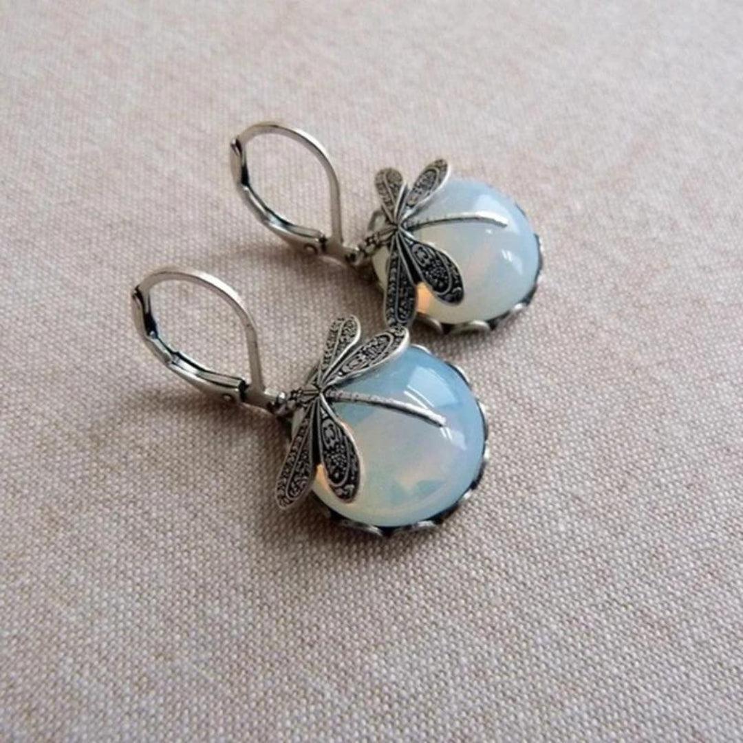 Dragonfly earrings with white crystal in 925 sterling silver