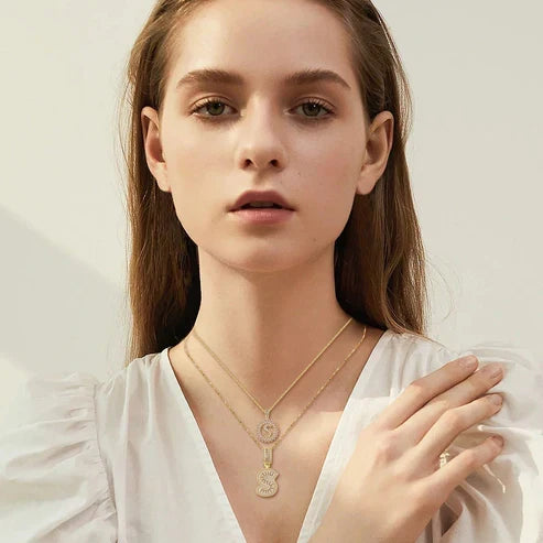 Pave letter initial necklace set