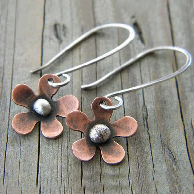 Boho earrings with brown flower made of sterling silver