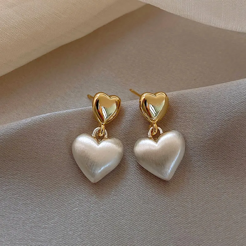Elegant Gold Pearl Heart Earrings