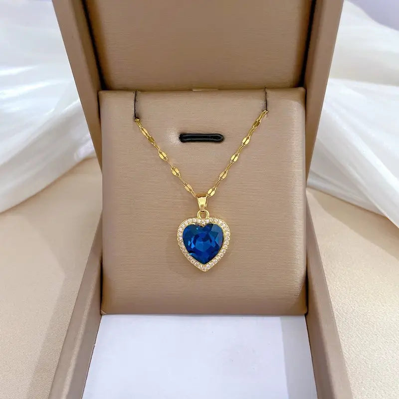 Gold Sapphire Heart Necklace
