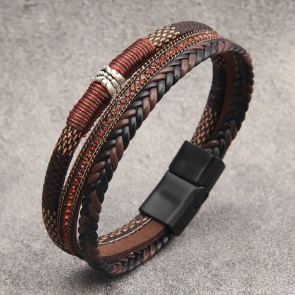 Lux Layered Braided Polyurethane Leather Magnetic Bracelet