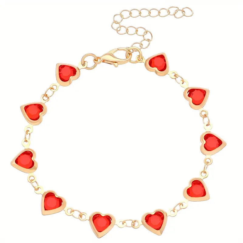 Gold Ruby Heart Chain Bracelet