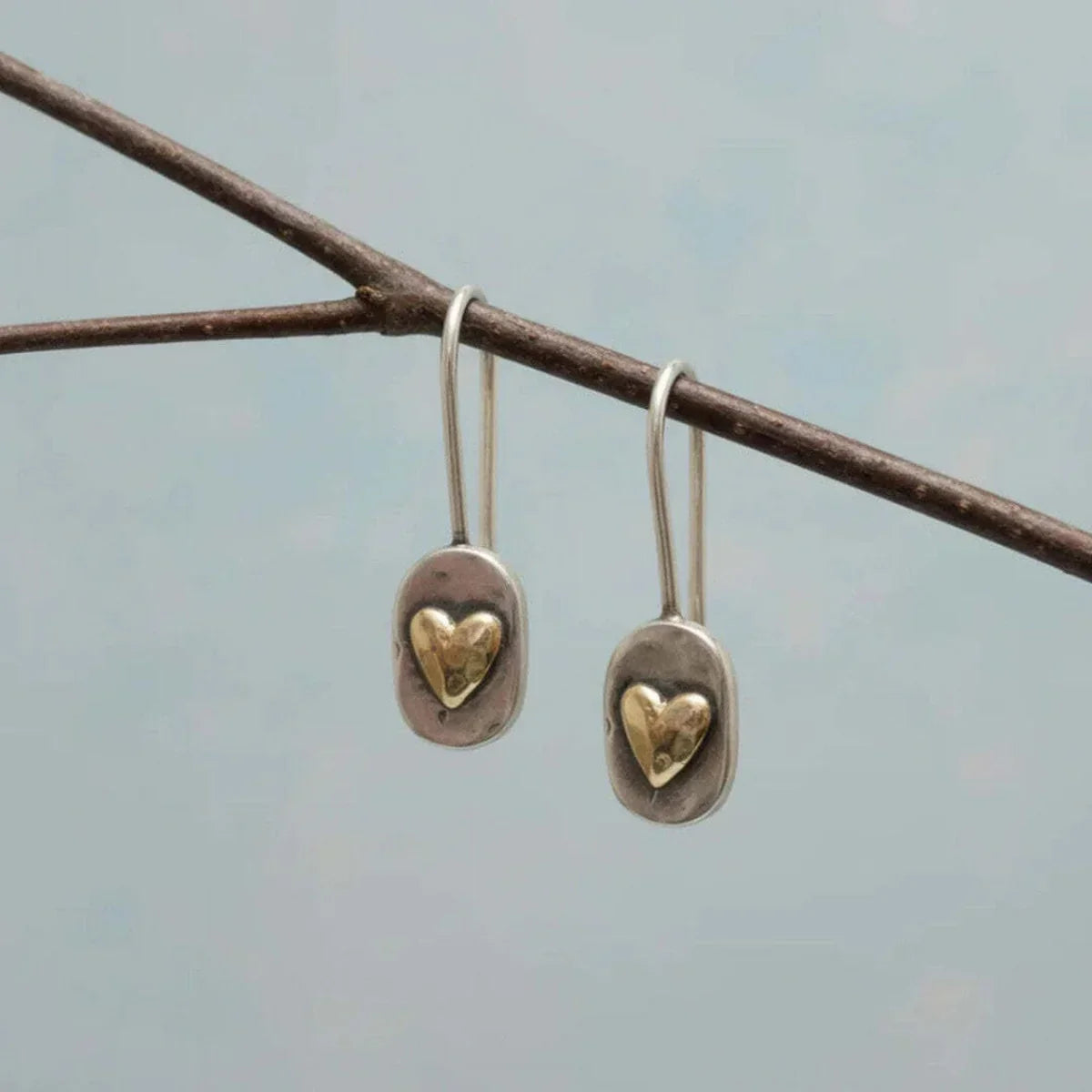 Vintage Gold Inlaid Heart Earrings