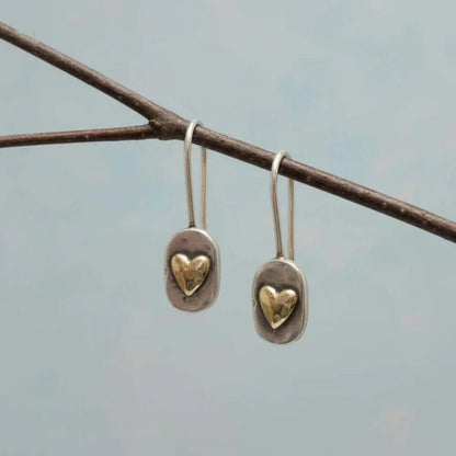 Vintage Gold Inlaid Heart Earrings