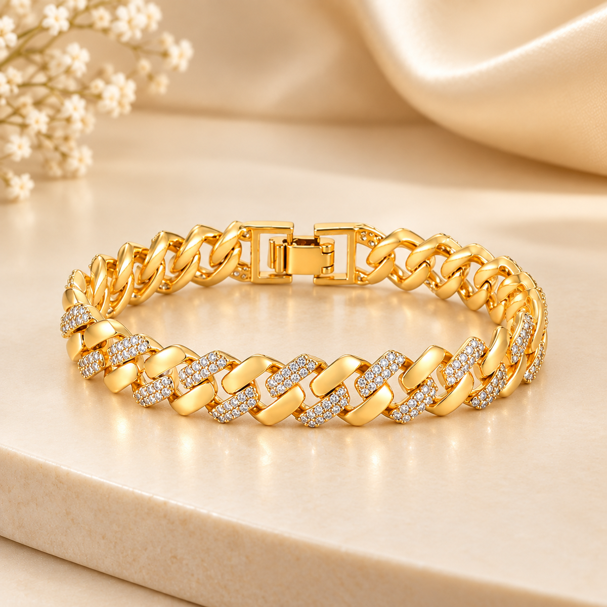 Gold Chunky Cubic Zirconia Adjustable Bracelet Set