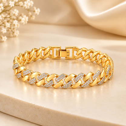 Gold Chunky Cubic Zirconia Adjustable Bracelet Set
