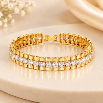 Gold Chunky Cubic Zirconia Adjustable Bracelet Set