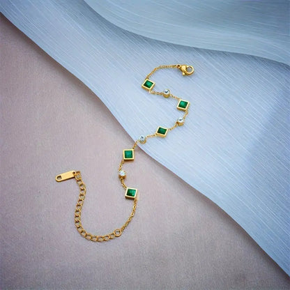 Gold Emerald Station Bracelet