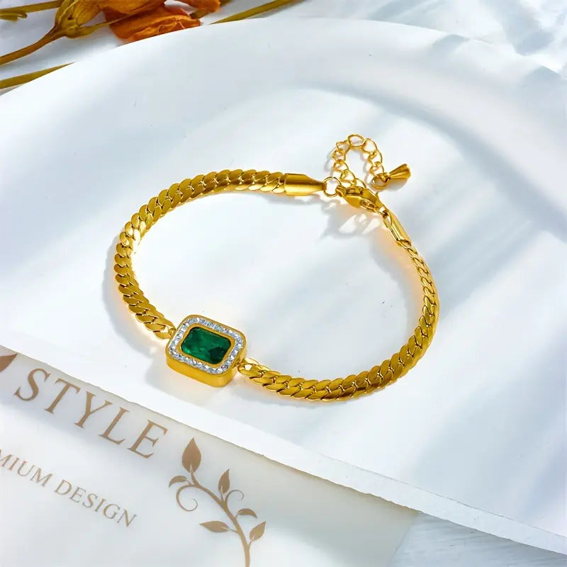 Gold Emerald Chain Bracelet