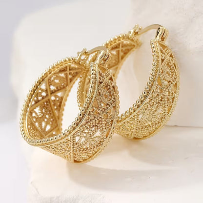 Bohemian Golden Floral Hoop Earrings
