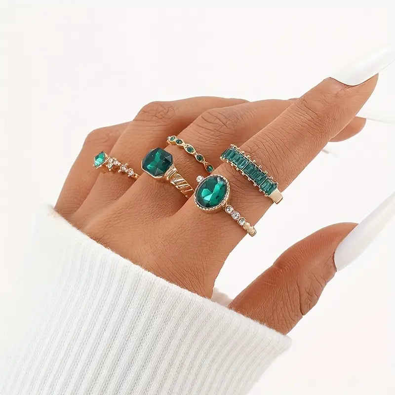 Gold Emerald Ring Set