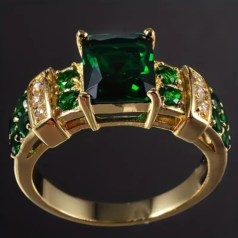 Gold Emerald Geometric Ring