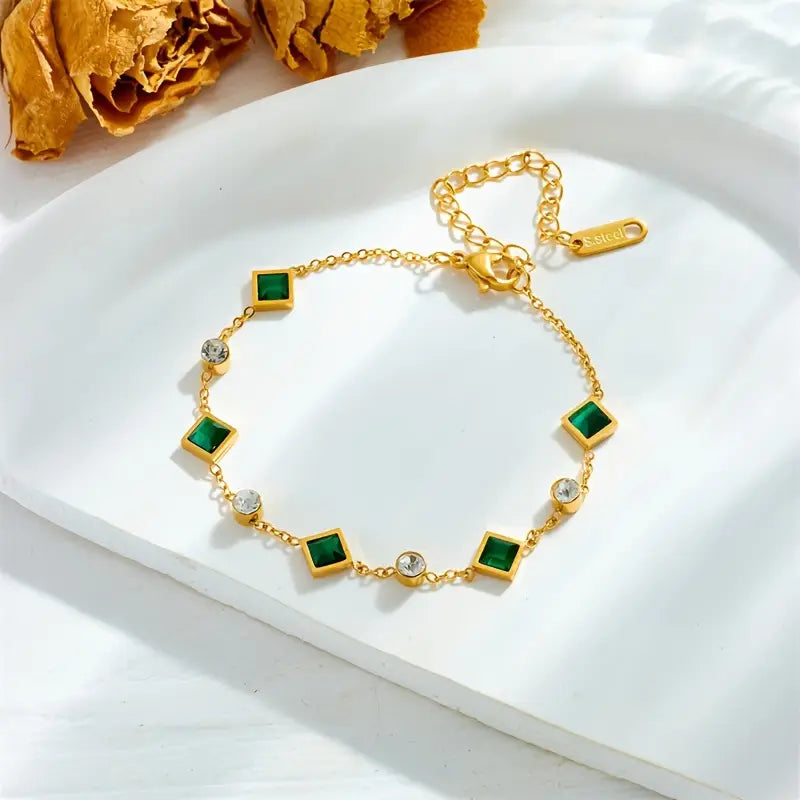 Gold Emerald Station Bracelet