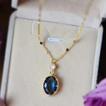 Gold Sapphire Oval Drop Necklace