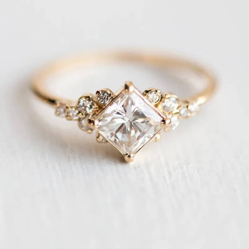 Gold Square Solitaire Ring
