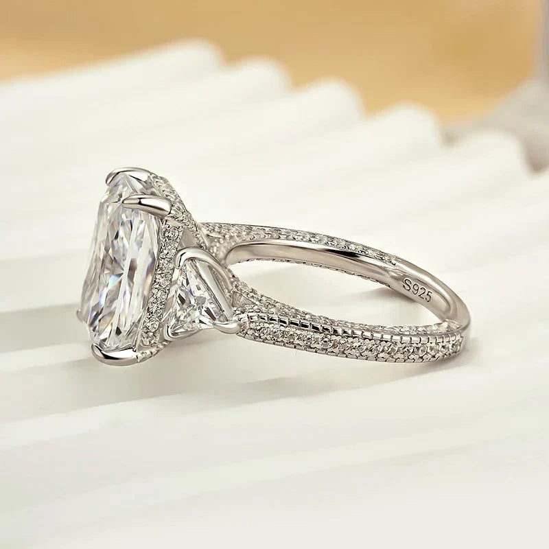 Radiant Cut Three Stone Hidden Halo Engagement Ring