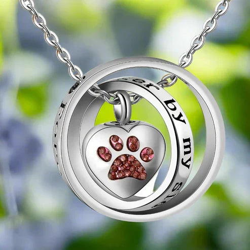 'No Longer By My Side, Forever In My Heart' – Stainless Steel Urn Paw Necklace