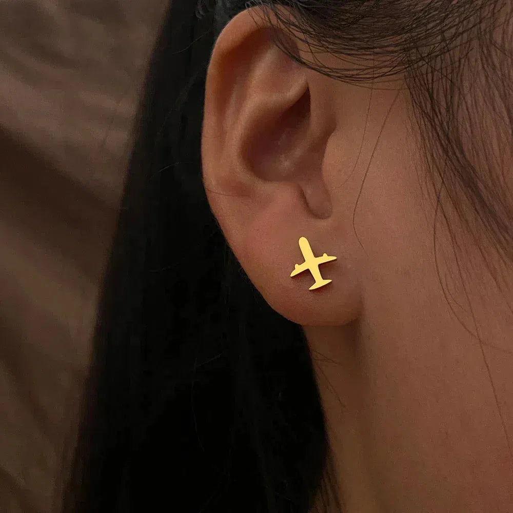 Golden Airplane Earrings