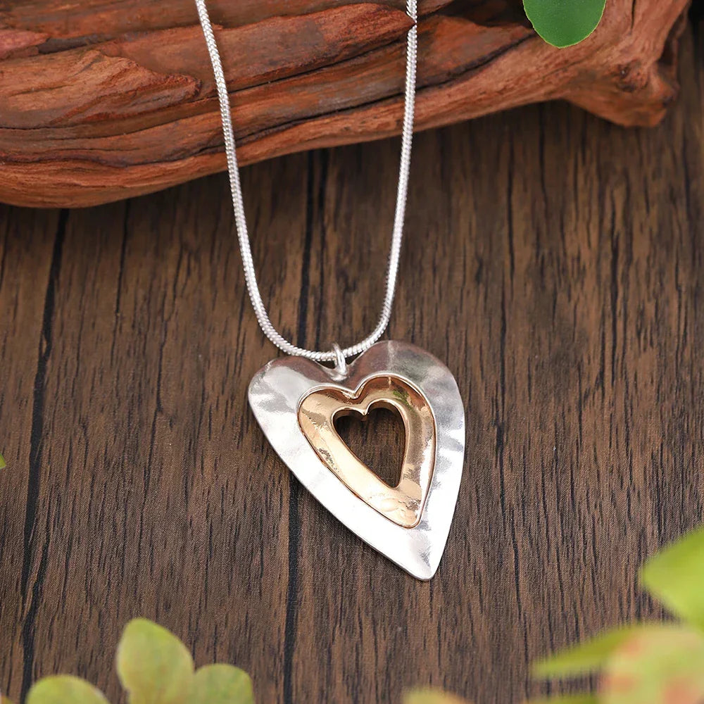 Vintage Silver & Gold Heart Pendant Necklace