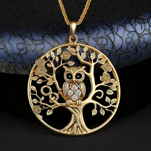 Golden Owl Tree of Life Necklace