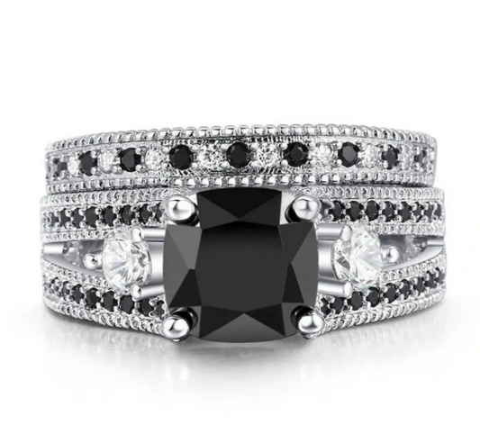 Black Zircon & Diamond Ring