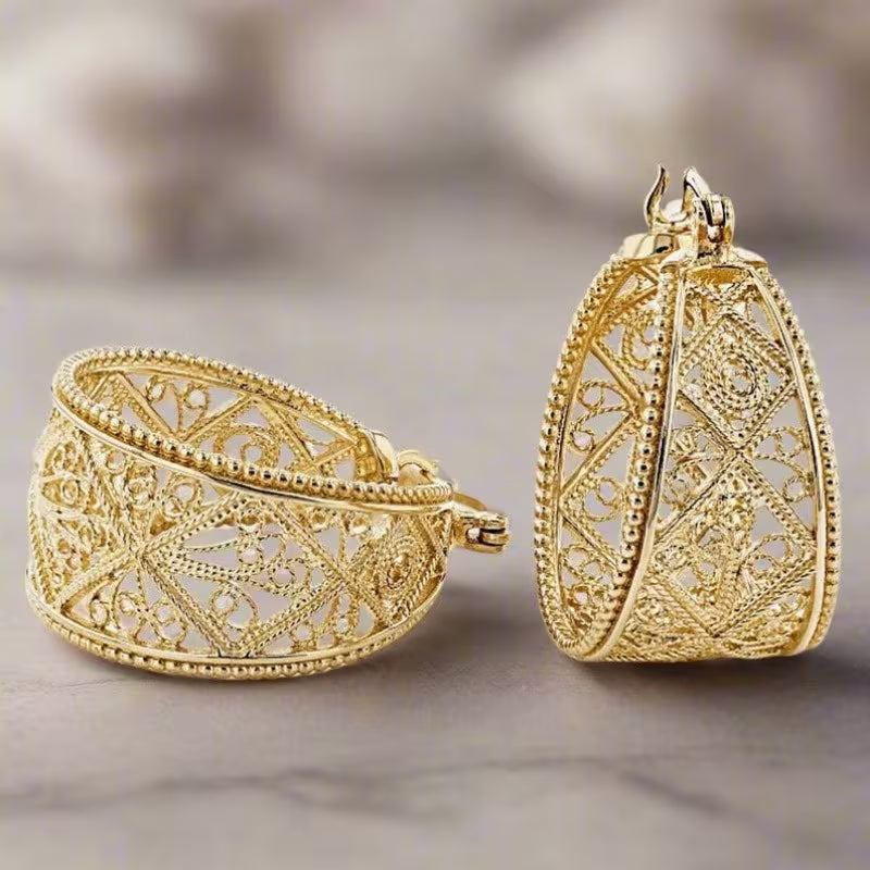 Bohemian Golden Floral Hoop Earrings
