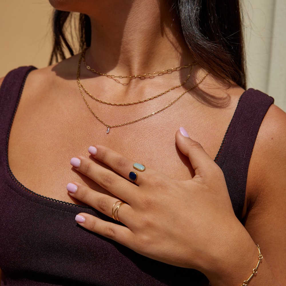 Gold Dual Stone Open Ring