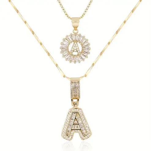 Pave letter initial necklace set