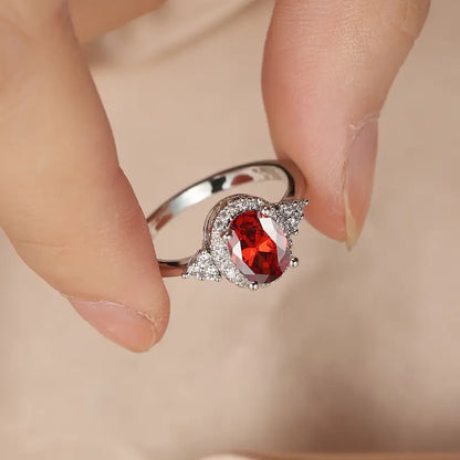 Silver Ruby Halo Ring
