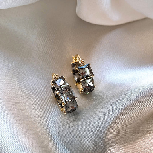 Black Zirconia in Gold Earrings