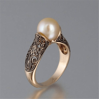 Gold Filigree Pearl Ring