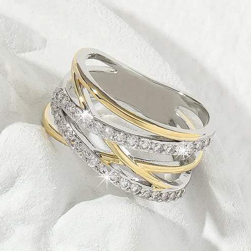 SilverGold Radiance Zirconia Ring