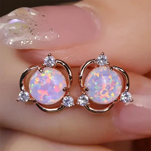 Pink Opal Gold Earrings