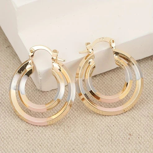 Circular White & Rose Gold Earrings