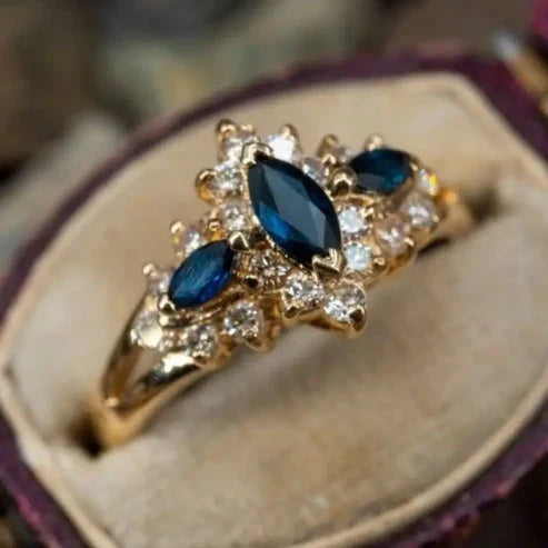 Elegant Blue Exotic Gold Ring