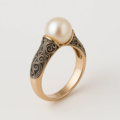 Gold Filigree Pearl Ring