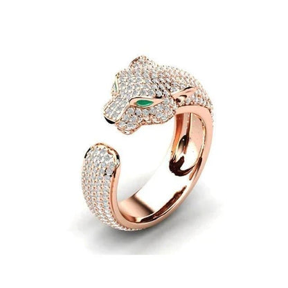 Adjustable Jaguar Ring with Green Zirconia Eyes